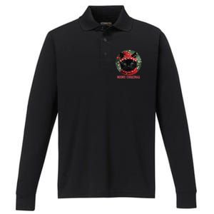 Meowy Black Cat Ugly Christmas Light Gift Performance Long Sleeve Polo