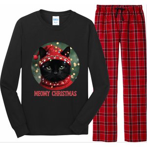 Meowy Black Cat Ugly Christmas Light Gift Long Sleeve Pajama Set