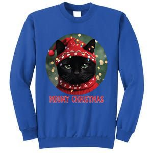 Meowy Black Cat Ugly Christmas Light Gift Sweatshirt