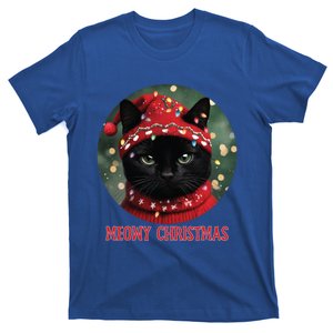 Meowy Black Cat Ugly Christmas Light Gift T-Shirt