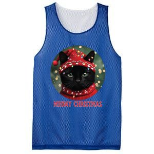 Meowy Black Cat Ugly Christmas Light Gift Mesh Reversible Basketball Jersey Tank