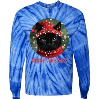 Meowy Black Cat Ugly Christmas Light Gift Tie-Dye Long Sleeve Shirt