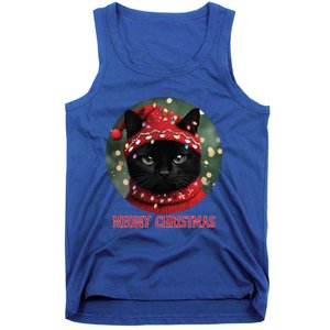 Meowy Black Cat Ugly Christmas Light Gift Tank Top