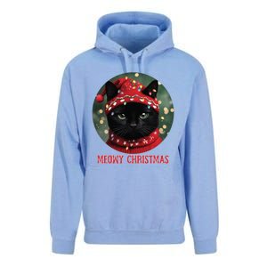 Meowy Black Cat Ugly Christmas Light Gift Unisex Surf Hoodie