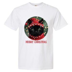 Meowy Black Cat Ugly Christmas Light Gift Garment-Dyed Heavyweight T-Shirt