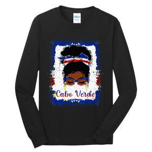 Messy Bun Cape Verdean Cabo Verde Flag Woman Girl Tall Long Sleeve T-Shirt