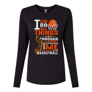 Motivational Basketball Christianity Quote Christian Basketball Bible Verse Womens Cotton Relaxed Long Sleeve T-Shirt