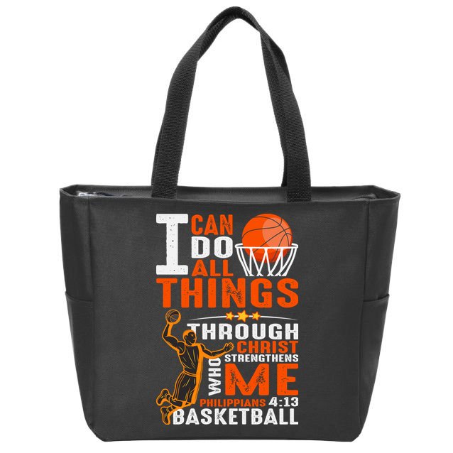 Motivational Basketball Christianity Quote Christian Basketball Bible Verse Zip Tote Bag