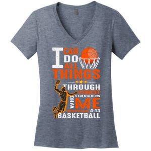 Motivational Basketball Christianity Quote Christian Basketball Bible Verse Women's V-Neck T-Shirt