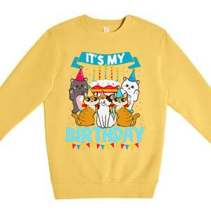 My Birthday Cat And Kitten Party Day Girl's And Boy's Premium Crewneck Sweatshirt