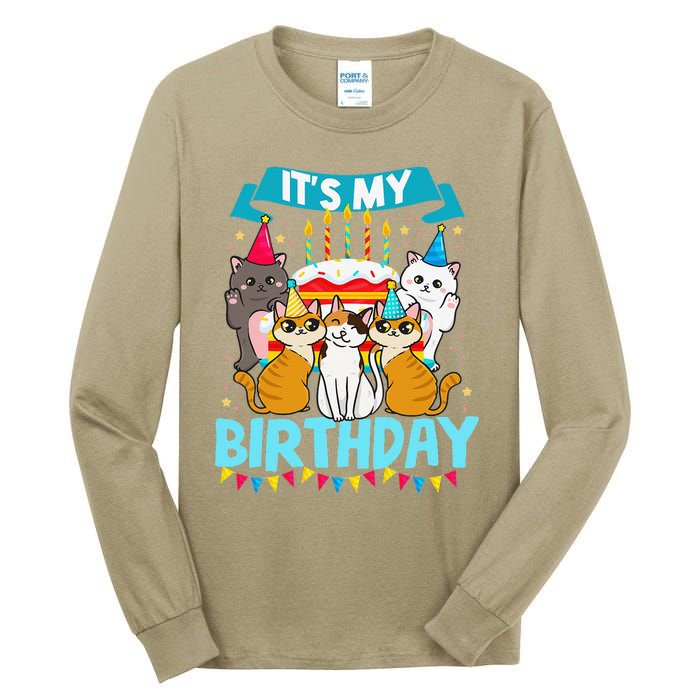 My Birthday Cat And Kitten Party Day Girl's And Boy's Tall Long Sleeve T-Shirt