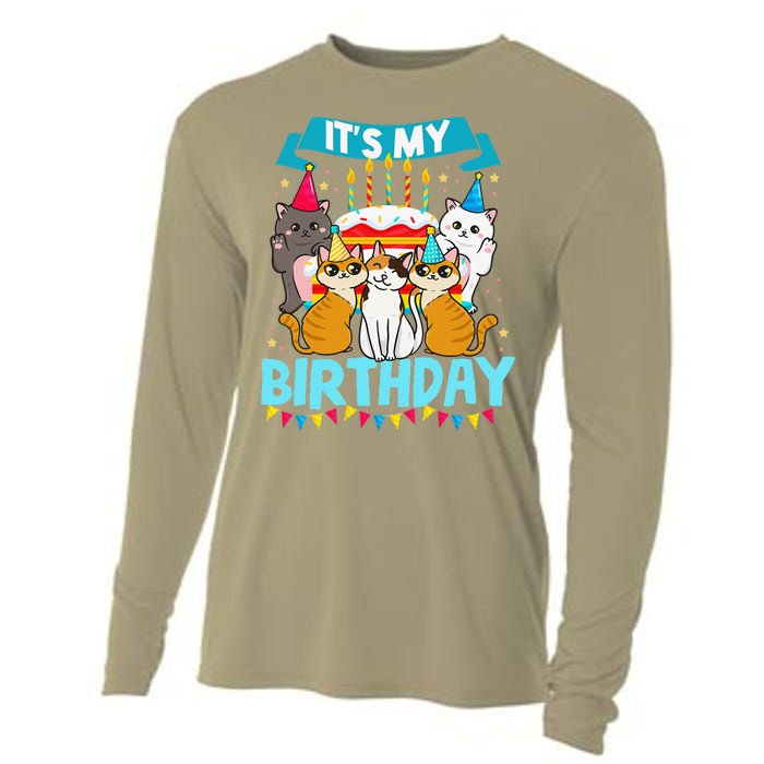 My Birthday Cat And Kitten Party Day Girl's And Boy's Cooling Performance Long Sleeve Crew