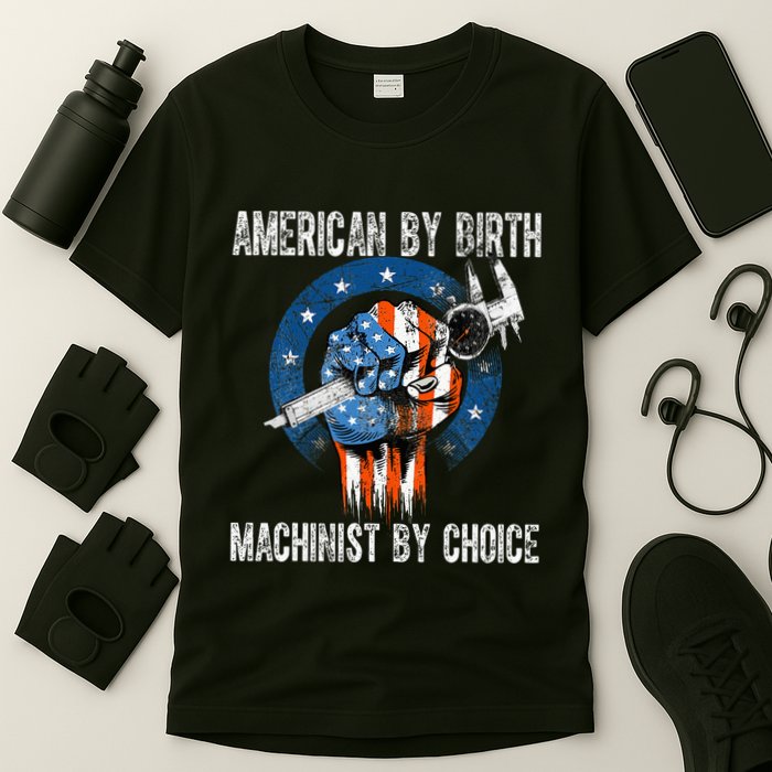 Machinist By Choice American Usa Flag Cnc Machine Operator T-Shirt