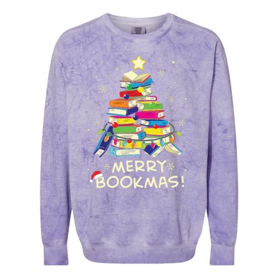 Merry Bookmas Christmas Library Tree Shirts Reading Librarian Colorblast Crewneck Sweatshirt