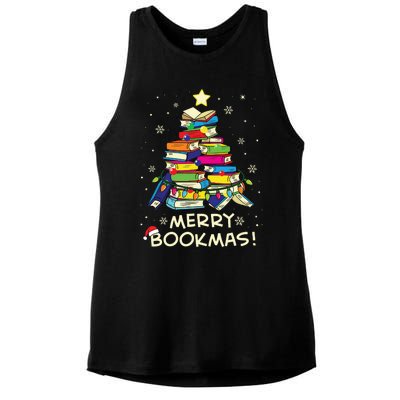 Merry Bookmas Christmas Library Tree Shirts Reading Librarian Ladies PosiCharge Tri-Blend Wicking Tank