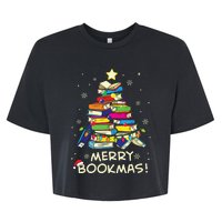 Merry Bookmas Christmas Library Tree Shirts Reading Librarian Bella+Canvas Jersey Crop Tee