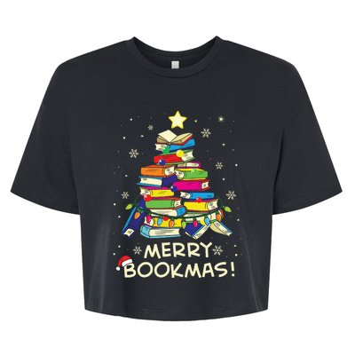 Merry Bookmas Christmas Library Tree Shirts Reading Librarian Bella+Canvas Jersey Crop Tee