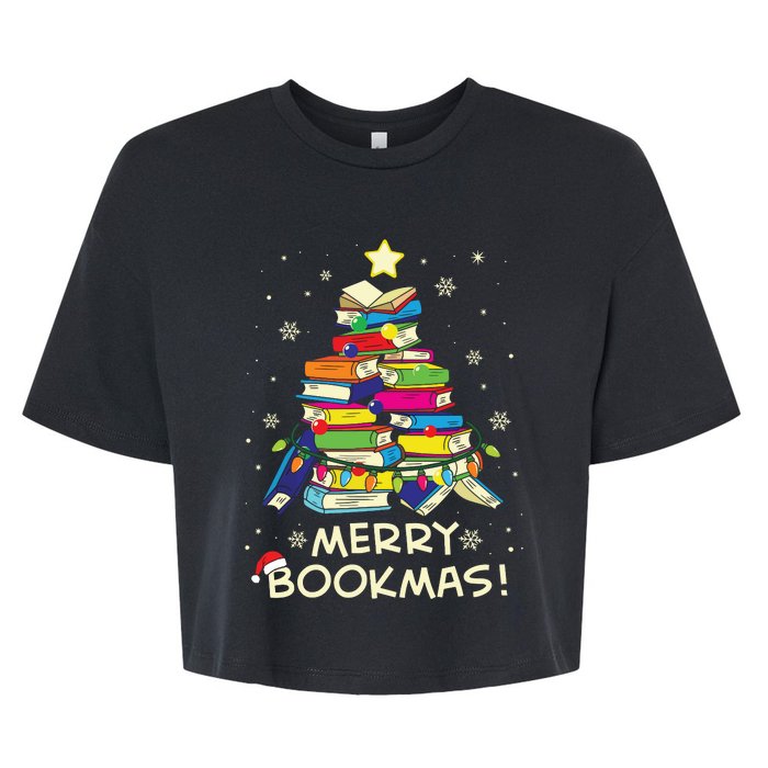 Merry Bookmas Christmas Library Tree Shirts Reading Librarian Bella+Canvas Jersey Crop Tee