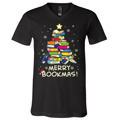 Merry Bookmas Christmas Library Tree Shirts Reading Librarian V-Neck T-Shirt