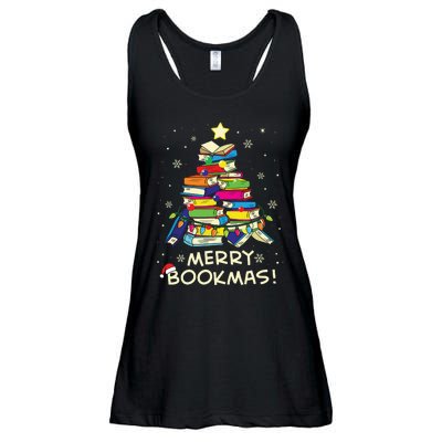 Merry Bookmas Christmas Library Tree Shirts Reading Librarian Ladies Essential Flowy Tank