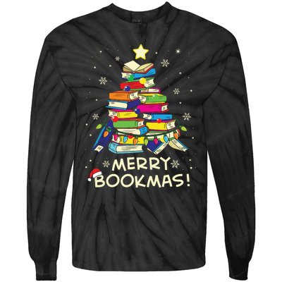 Merry Bookmas Christmas Library Tree Shirts Reading Librarian Tie-Dye Long Sleeve Shirt