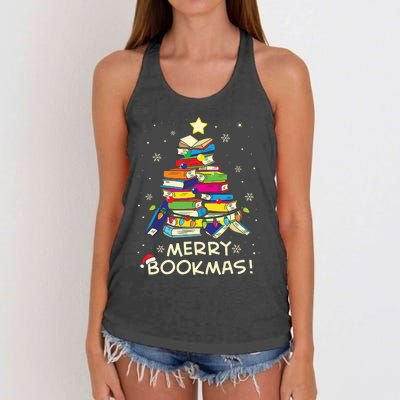 Merry Bookmas Christmas Library Tree Shirts Reading Librarian Women's Knotted Racerback Tank