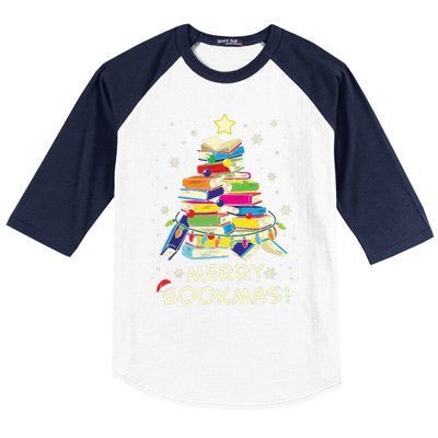 Merry Bookmas Christmas Library Tree Shirts Reading Librarian Baseball Sleeve Shirt