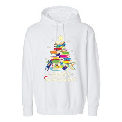 Merry Bookmas Christmas Library Tree Shirts Reading Librarian Garment-Dyed Fleece Hoodie