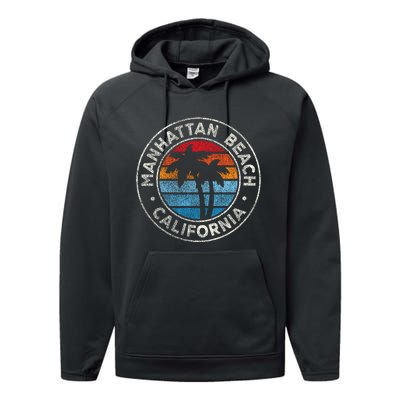 Manhattan Beach California Ca Vintage Graphic Retro 70s Performance Fleece Hoodie