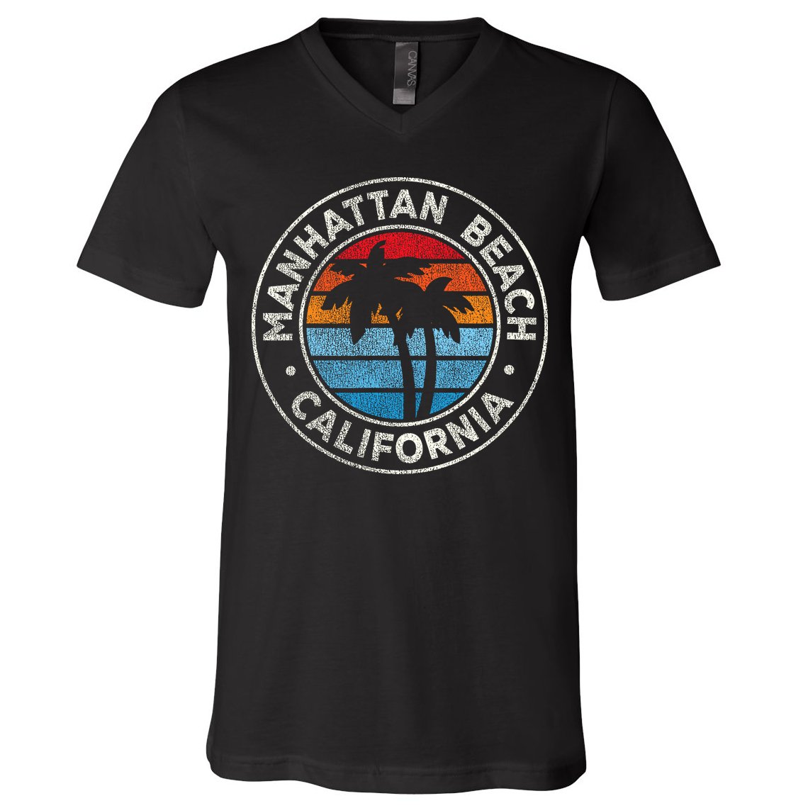 Manhattan Beach California Ca Vintage Graphic Retro 70s V-Neck T-Shirt