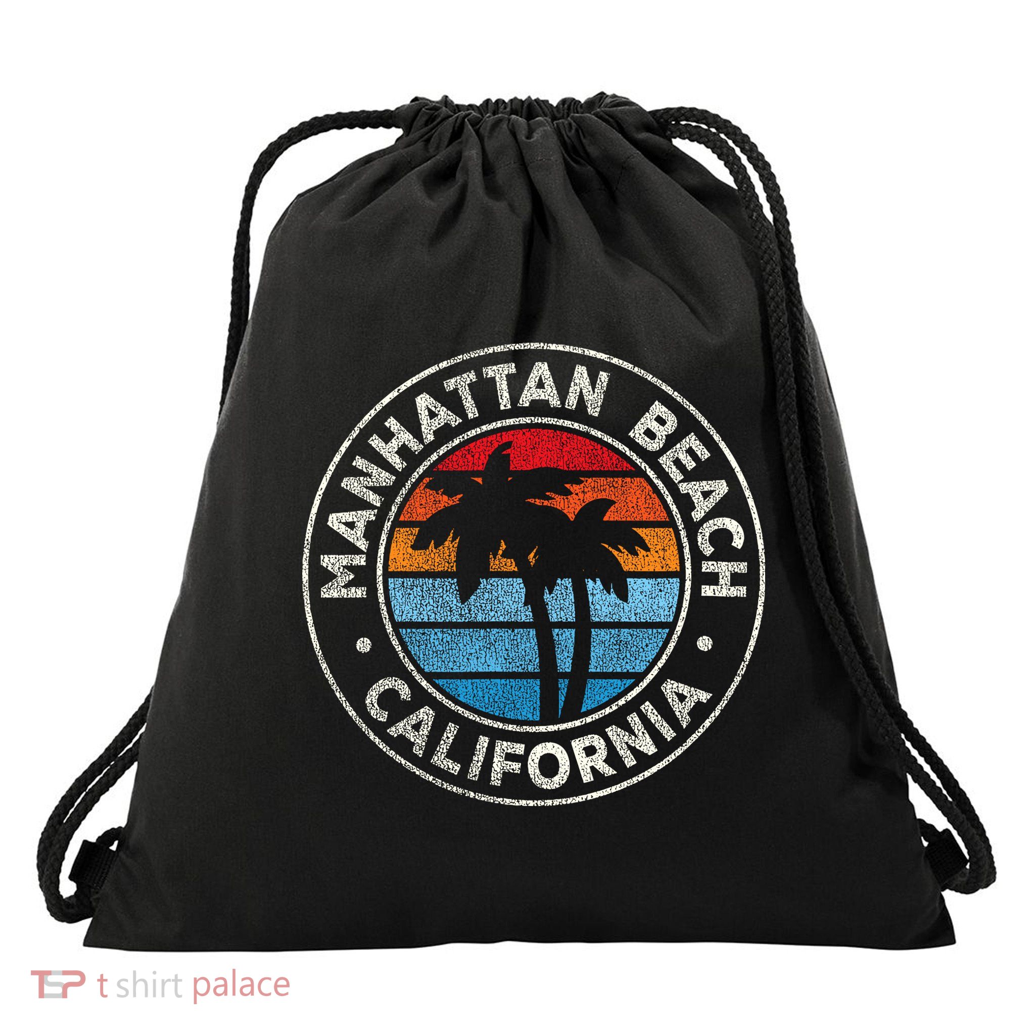 Manhattan Beach California Ca Vintage Graphic Retro 70s Drawstring Bag