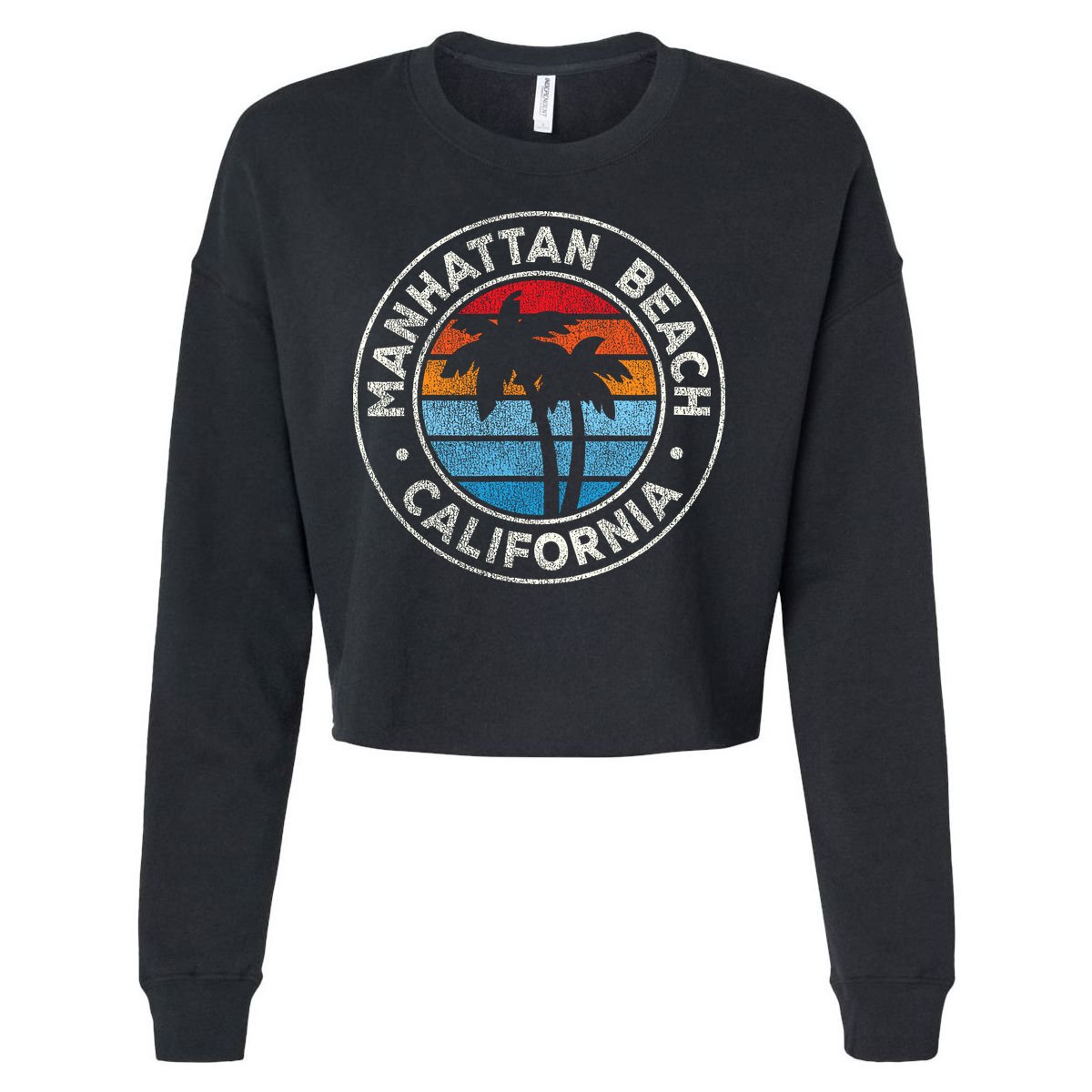Manhattan Beach California Ca Vintage Graphic Retro 70s Cropped Pullover Crew