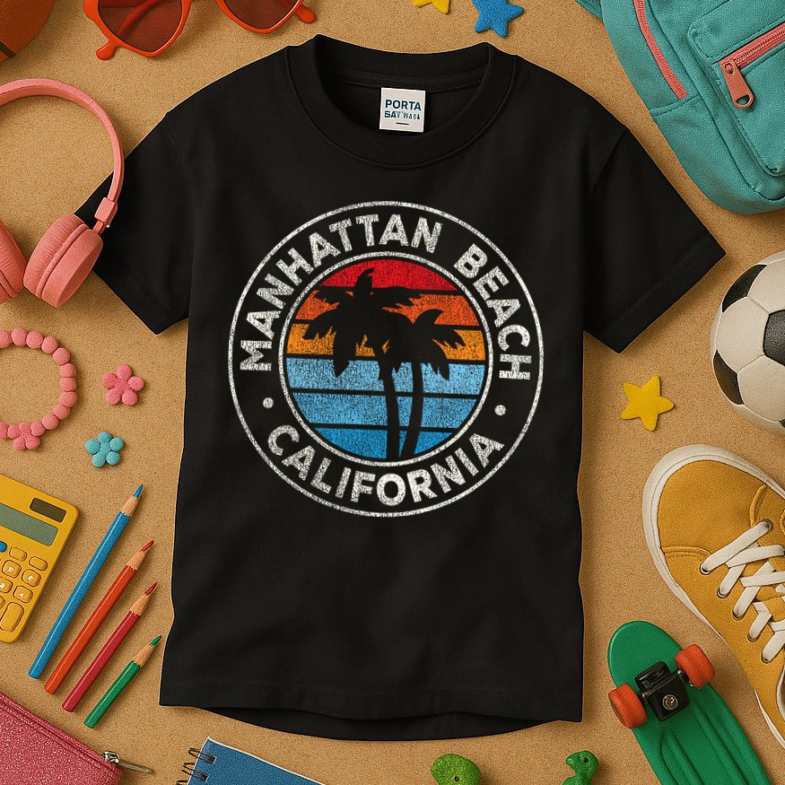 Manhattan Beach California Ca Vintage Graphic Retro 70s Kids T-Shirt