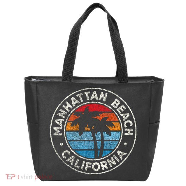 Manhattan Beach California Ca Vintage Graphic Retro 70s Zip Tote Bag