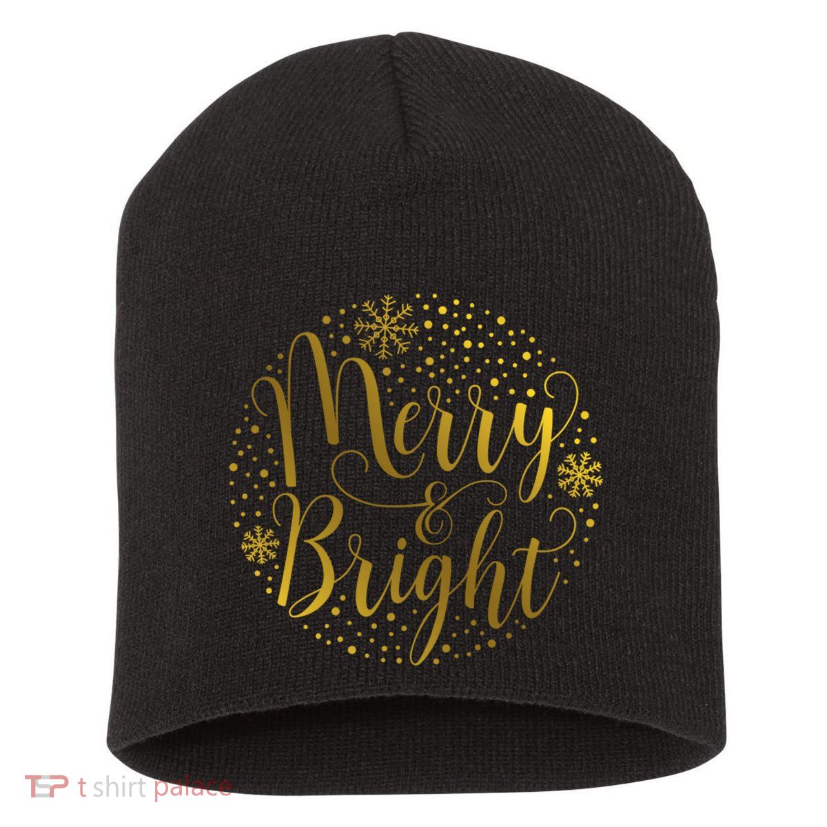 Merry & Bright Christmas Patterns Short Acrylic Beanie