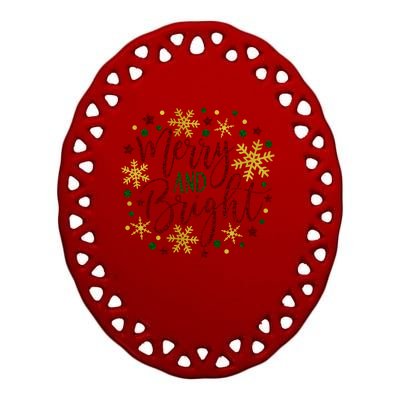 Merry & Bright Christmas Patterns Ceramic Oval Ornament