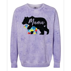 Mama Bear Cute Autism Awareness Mom With Puzzle Piece Cub Cute Gift Colorblast Crewneck Sweatshirt