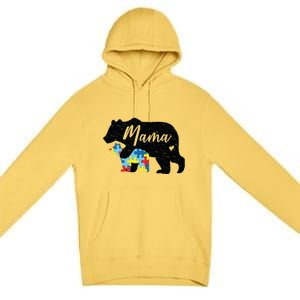 Mama Bear Cute Autism Awareness Mom With Puzzle Piece Cub Cute Gift Premium Pullover Hoodie