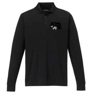 Mama Bear Cute Autism Awareness Mom With Puzzle Piece Cub Cute Gift Performance Long Sleeve Polo