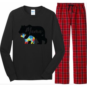 Mama Bear Cute Autism Awareness Mom With Puzzle Piece Cub Cute Gift Long Sleeve Pajama Set