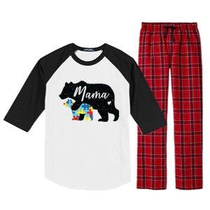 Mama Bear Cute Autism Awareness Mom With Puzzle Piece Cub Cute Gift Raglan Sleeve Pajama Set