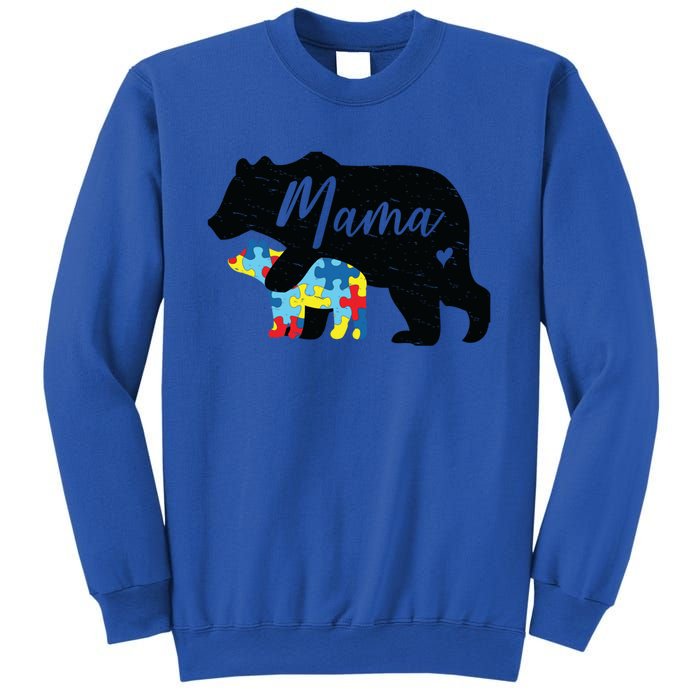 Mama Bear Cute Autism Awareness Mom With Puzzle Piece Cub Cute Gift Sweatshirt