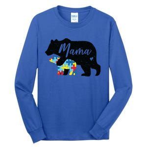 Mama Bear Cute Autism Awareness Mom With Puzzle Piece Cub Cute Gift Tall Long Sleeve T-Shirt