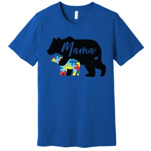 Mama Bear Cute Autism Awareness Mom With Puzzle Piece Cub Cute Gift Premium T-Shirt