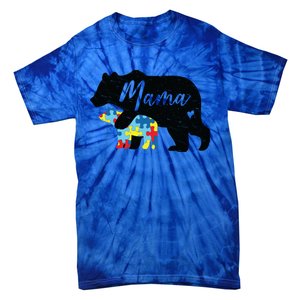 Mama Bear Cute Autism Awareness Mom With Puzzle Piece Cub Cute Gift Tie-Dye T-Shirt