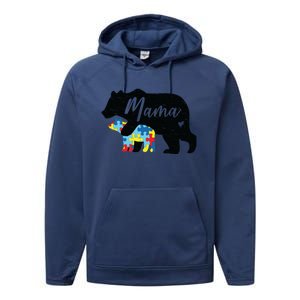 Mama Bear Cute Autism Awareness Mom With Puzzle Piece Cub Cute Gift Performance Fleece Hoodie