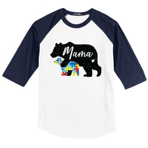 Mama Bear Cute Autism Awareness Mom With Puzzle Piece Cub Cute Gift Baseball Sleeve Shirt