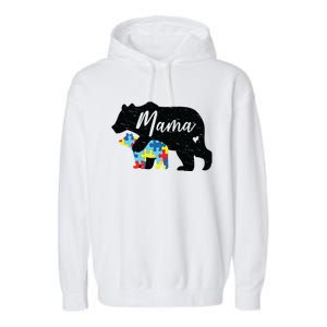 Mama Bear Cute Autism Awareness Mom With Puzzle Piece Cub Cute Gift Garment-Dyed Fleece Hoodie