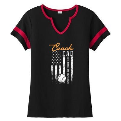 Mens Baseball Coach Dad Like A Normal Dad Only Cooler USA Flag Ladies Halftime Notch Neck Tee