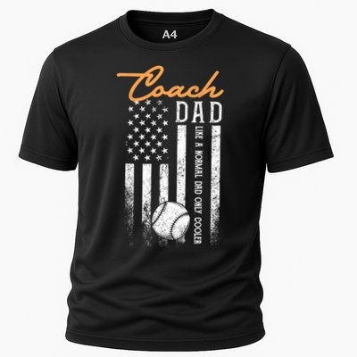 Mens Baseball Coach Dad Like A Normal Dad Only Cooler USA Flag Cooling Performance Crew T-Shirt
